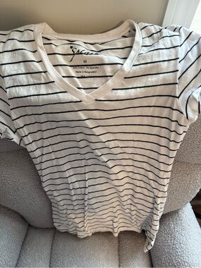 Splash White V-Neck Tee with Black Stripes